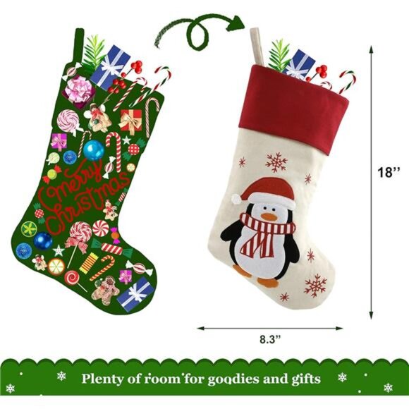 18'' Rustic Christmas Stockings Set of 4 Felt Santa Reindeer Snowman Stockings - Picture 2 of 7